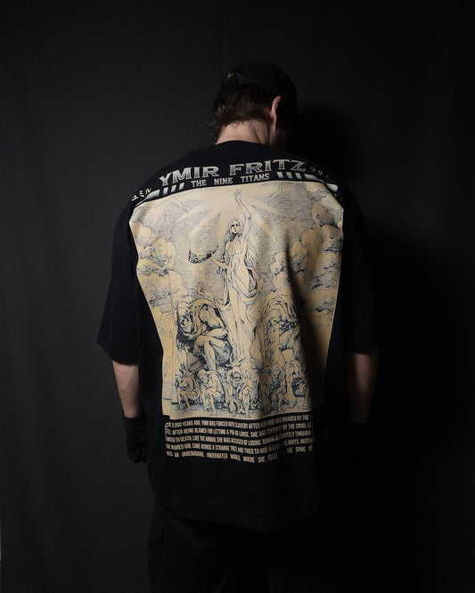 Anime-inspired apparel featuring bold back artwork, worn by a model in a dark studio setting – from a South African anime clothing brand.